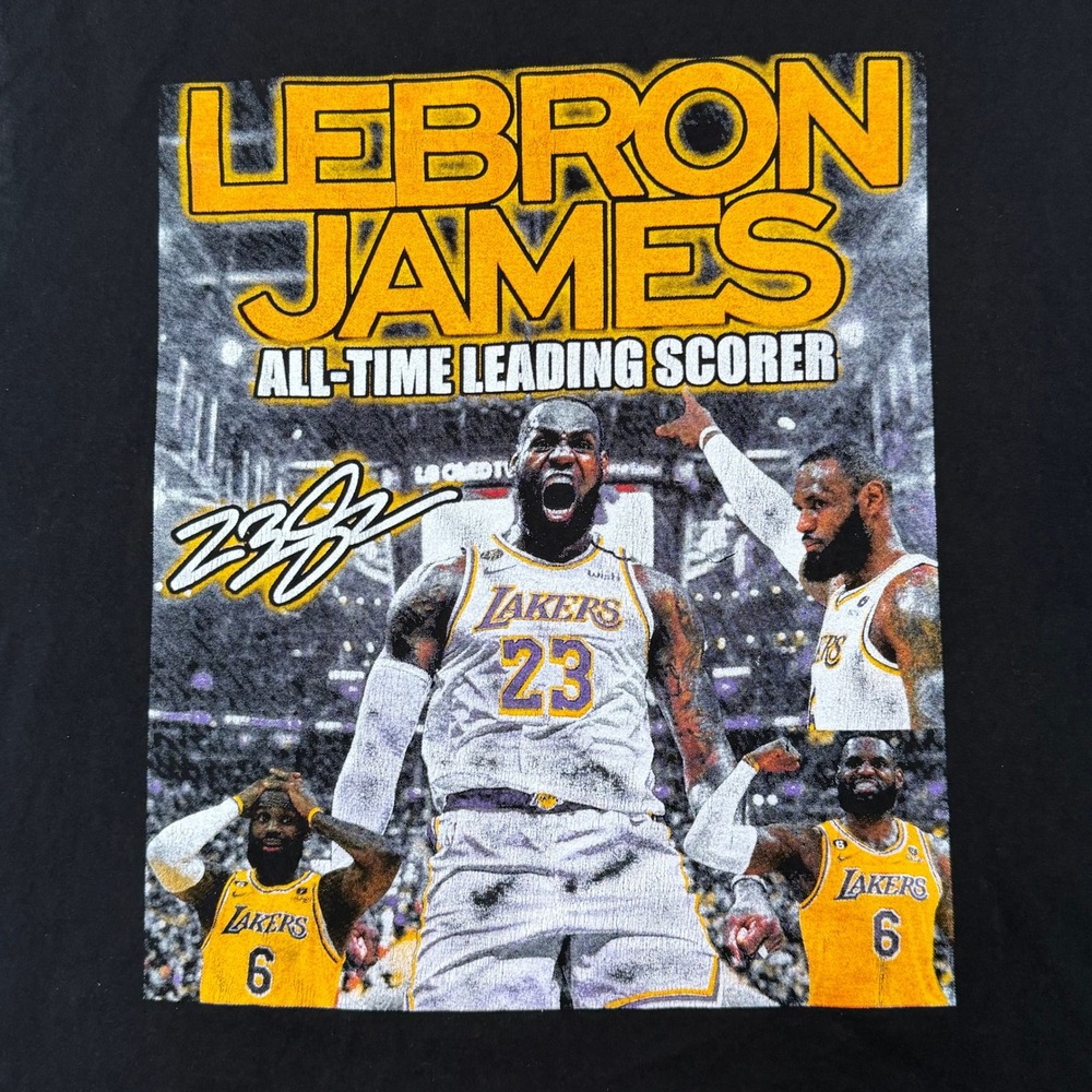 LeBron James All-Time Leading Scorer Lakers Black Graphic T-Shirt Mens XL - Picture 7 of 7
